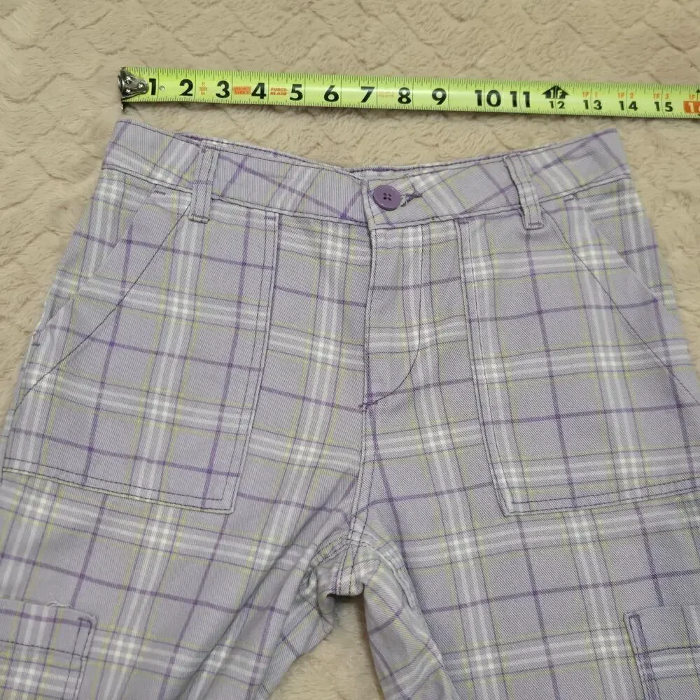 H&M Divided Purple Plaid Cargo Cotton Pants, Size 2